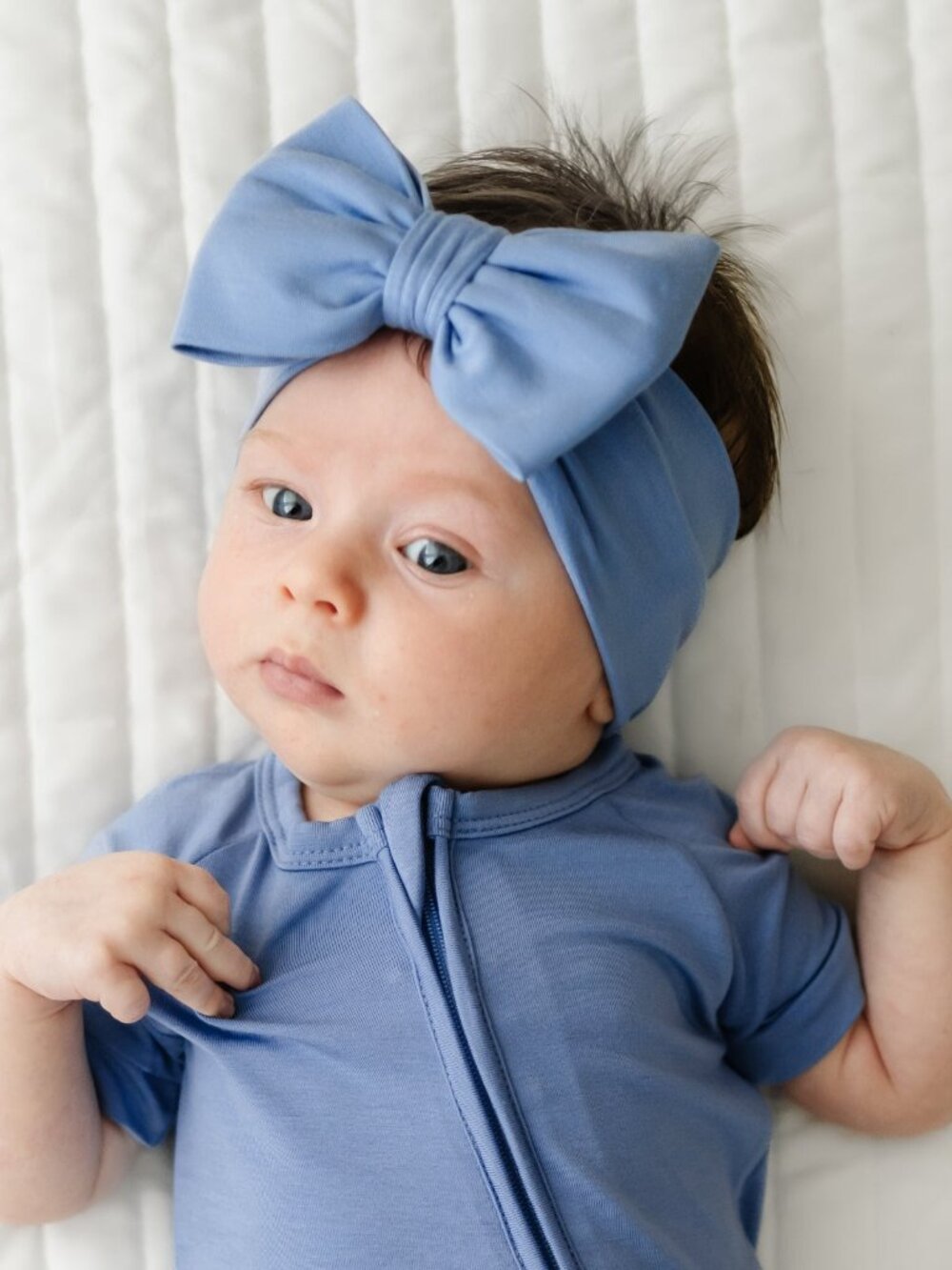 NIB Little Sleepies Slate Blue Luxe Bow Headband Newborn - 3T